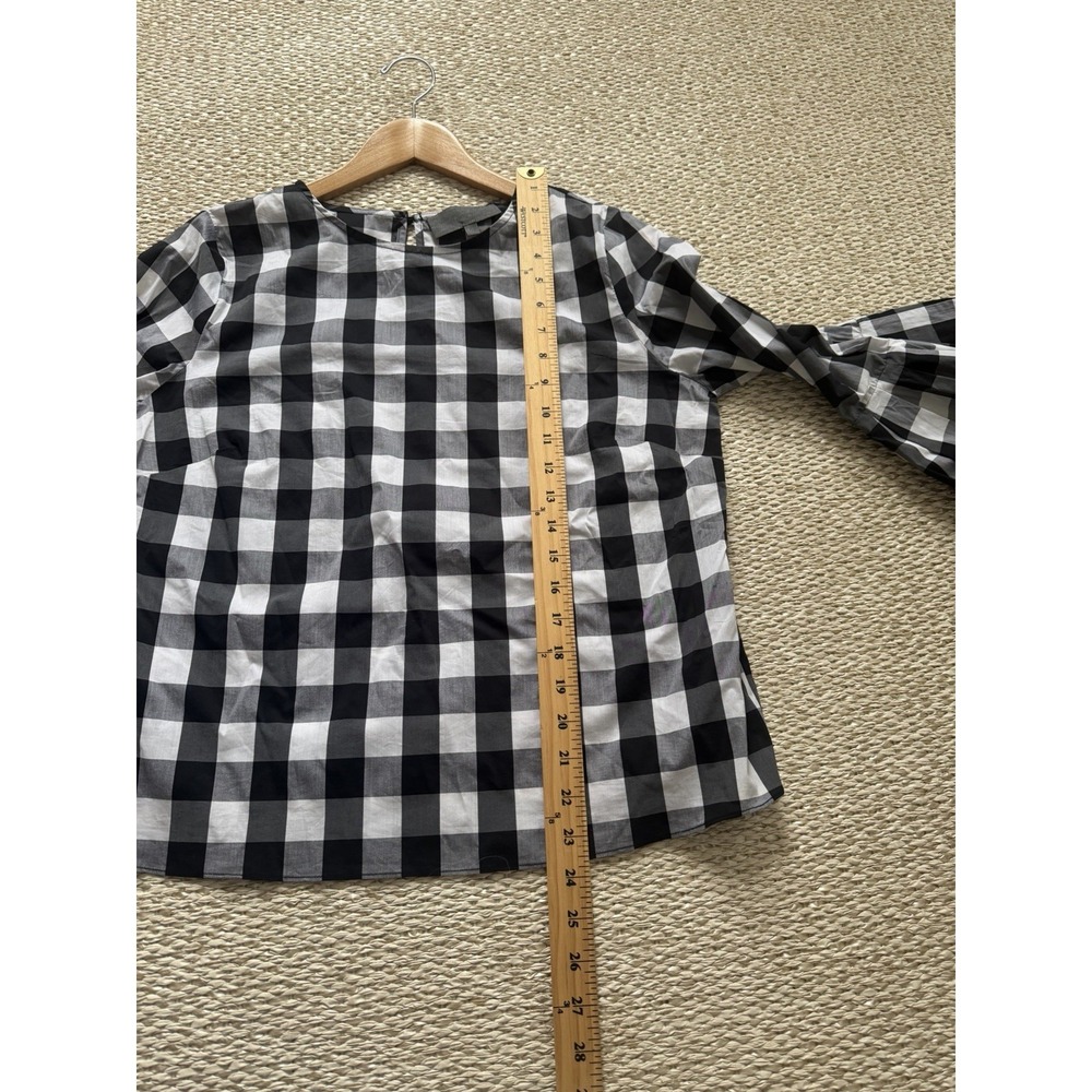 Anthropologie Black White Gigham belle Flare Sleeve Poplin Shirt. M rem faire - Picture 7 of 7